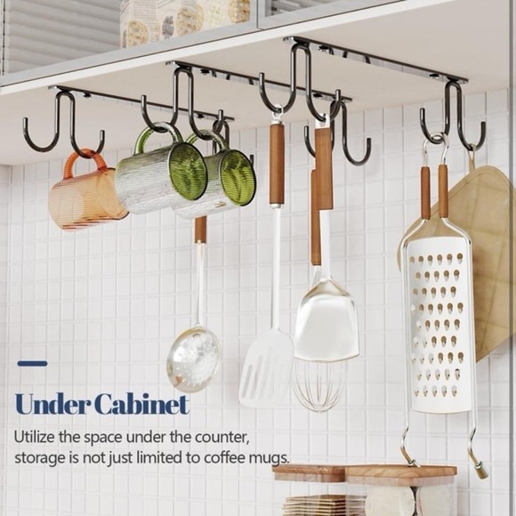 Mug Hooks Under Cabinet 3 Pack, Metal Cup Hooks for Hanging Under Shelf, Mug Org - Picture 4 of 12